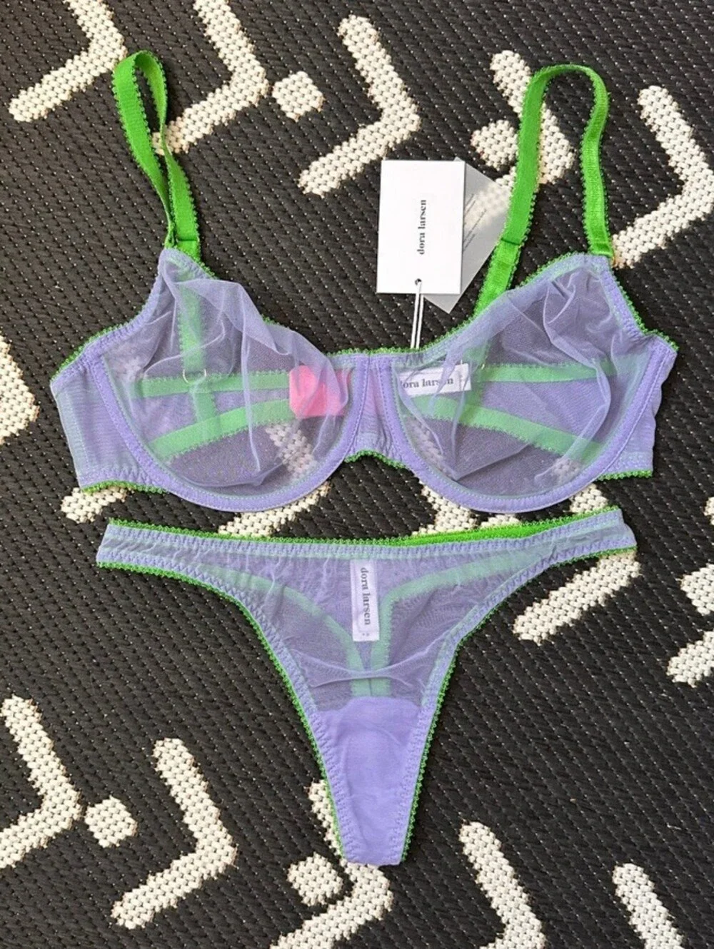 dora larsen Mesh Bra Set -Corelee Clean Tulle‎ Pastel Blue 36DD/ Thong Size 4